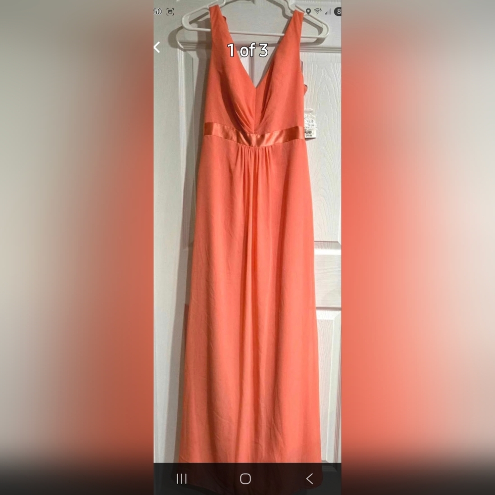 Elegant Coral Maxi Dress, David's Bridal Gown
